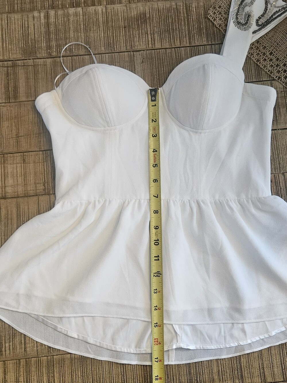 GUESS White Corset Bustier Peplum One Shoulder Top M - Picture 4 of 6